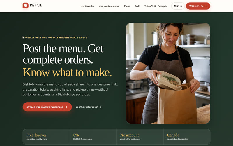Trang chủ website Dishfolk trên máy tính